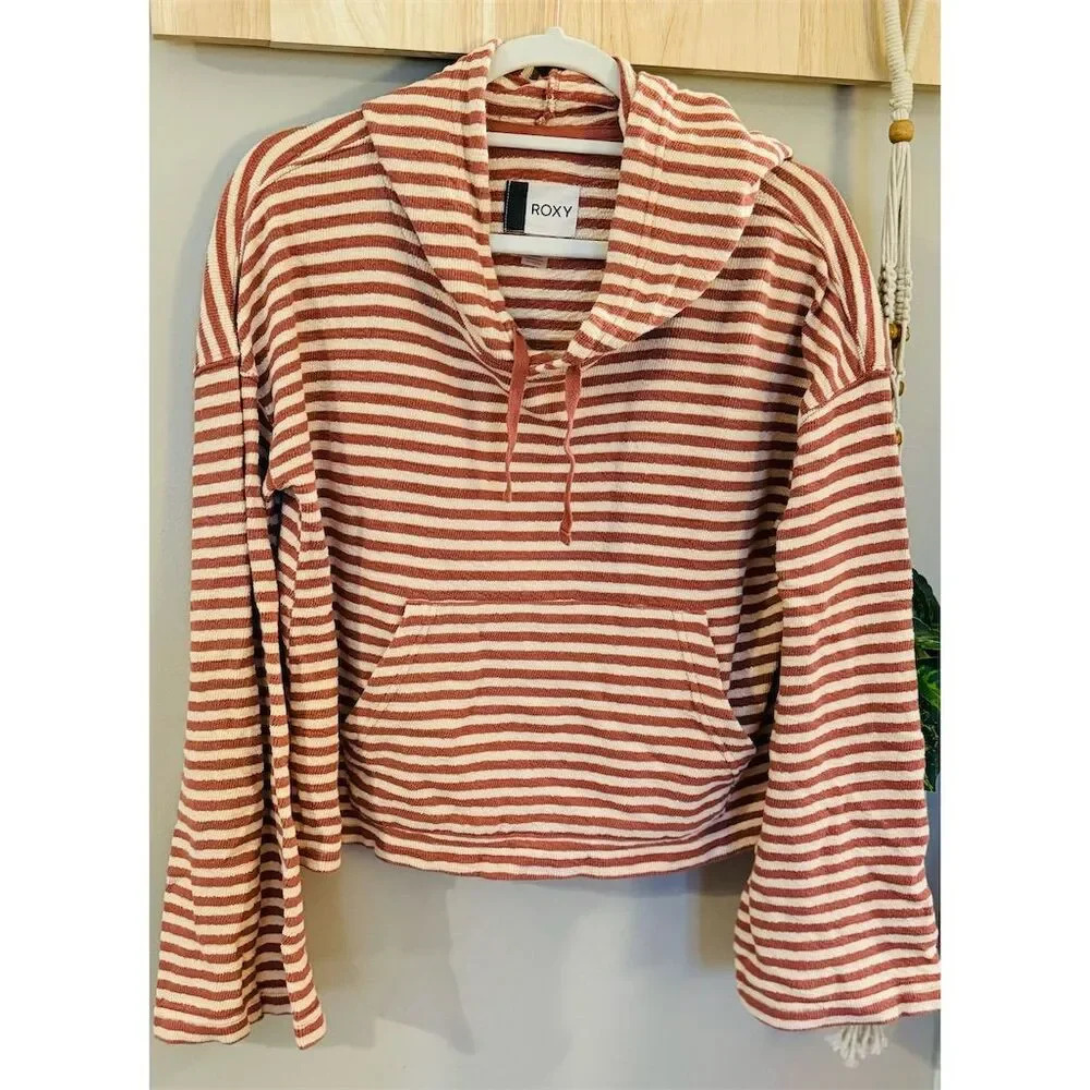Roxy‎ Women's Striped Pullover Hoodie Cream/Orange Size S